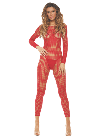 Bodystocking rouge ouvert à l'entrejambe - REN7108-RED
